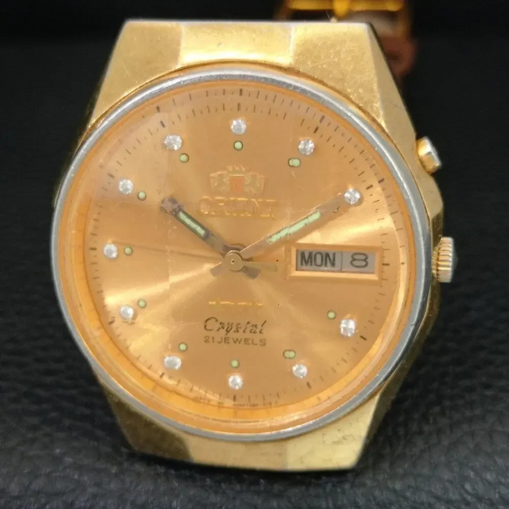 Vintage 1978 Orient Automatic Mens Gold Watch W/daydate & Gold Accents